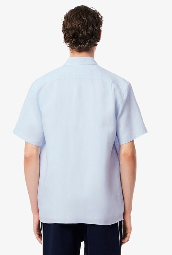 Lacoste Men's Short Sleeved Linen Shirt - Blue