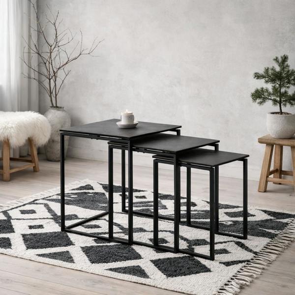 Wyld Haus Set of 3 Frederikssund Black Ceramic Nesting Coffee Tables