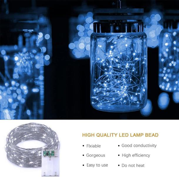 4m 40 LED White Battery Operated String Lights with Silver Copper Wire, 2 Pack image 3