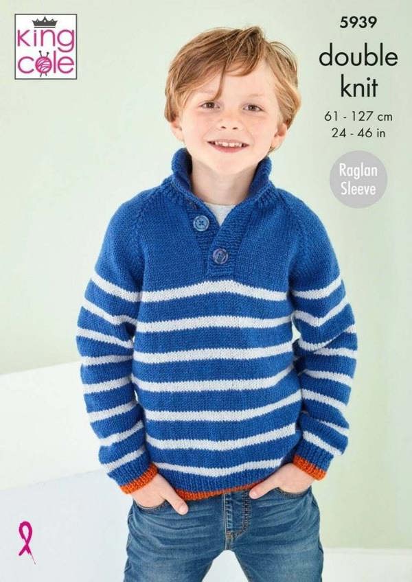 King Cole Pricewise DK Knitting Pattern 5939, Sweaters for Kids, Teenagers, Men, 24 - 46 Inches