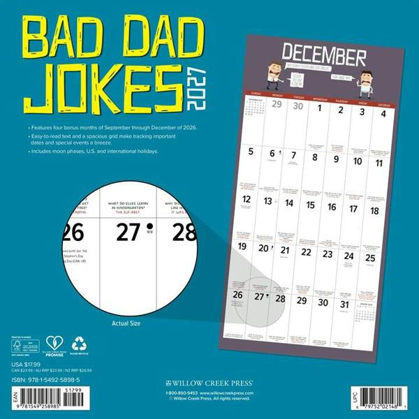Bad Dad Jokes Calendar 2027, Wall Calendars, Month To View, Humour, Gift