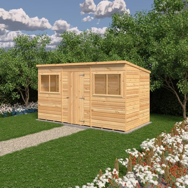 Shire 12x6 single door Pent shed 12mm shiplap interlock cladding