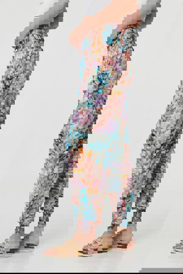 Blue | Printed High Waist Shirred Harem Pants
