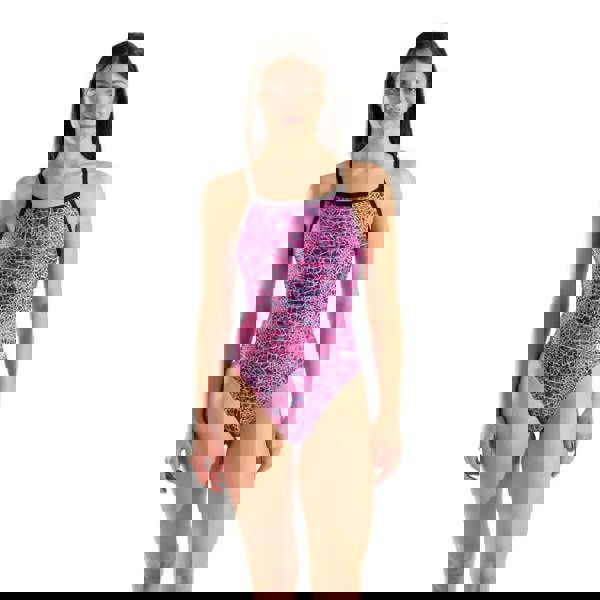 Arena Snakeskin Challenge pink purple croc print one-piece swimsuit