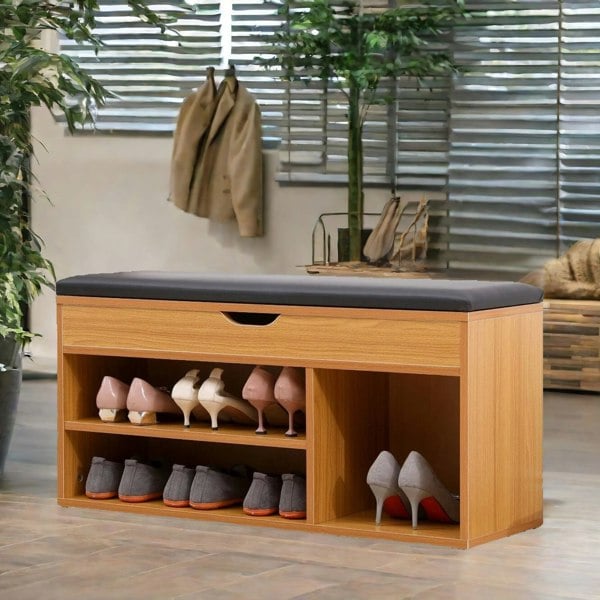 Rafaelo Mobilia Wooden Shoe Storage Bench With Cushioned Seat 90CM