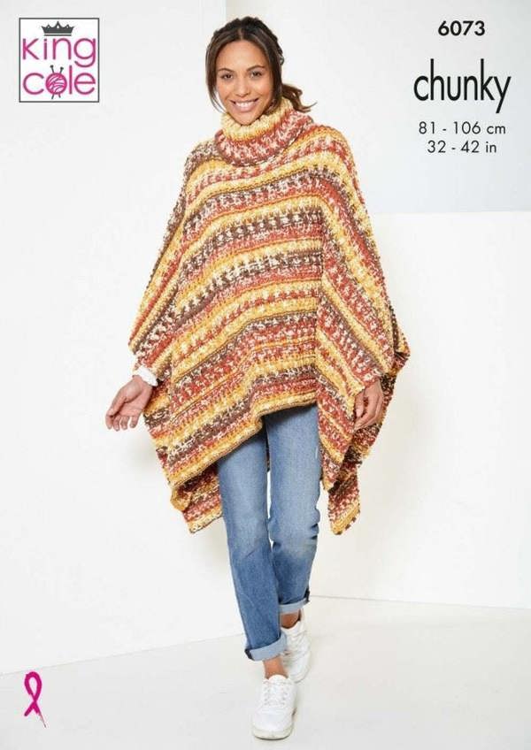 King Cole Nordic Chunky Knitting Pattern 6073, Cardigans, Ponchos for Women, 32 - 42 Inches
