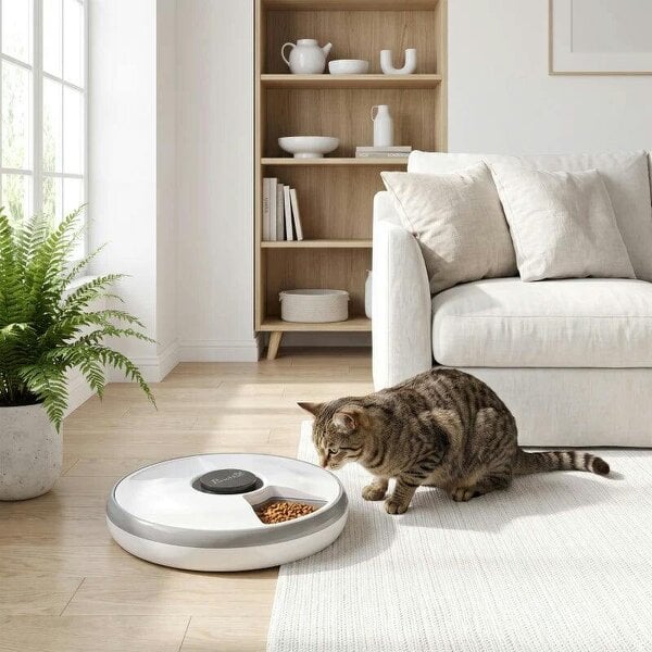 Automatic Cat Feeder Programmable Timer for Dry Wet Food Cat Food Dispenser with Ice Pack for 6 Meals