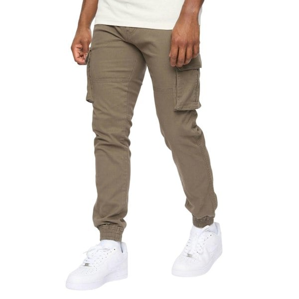 Crosshatch Mens Frentons Leather Patch Cargo Trousers - Khaki Green