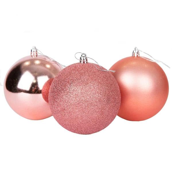 15cm Christmas Baubles Shatterproof Rose Gold Tree Decorations, Pack of 3, Glitter, Matte and Shiny Finish image 5