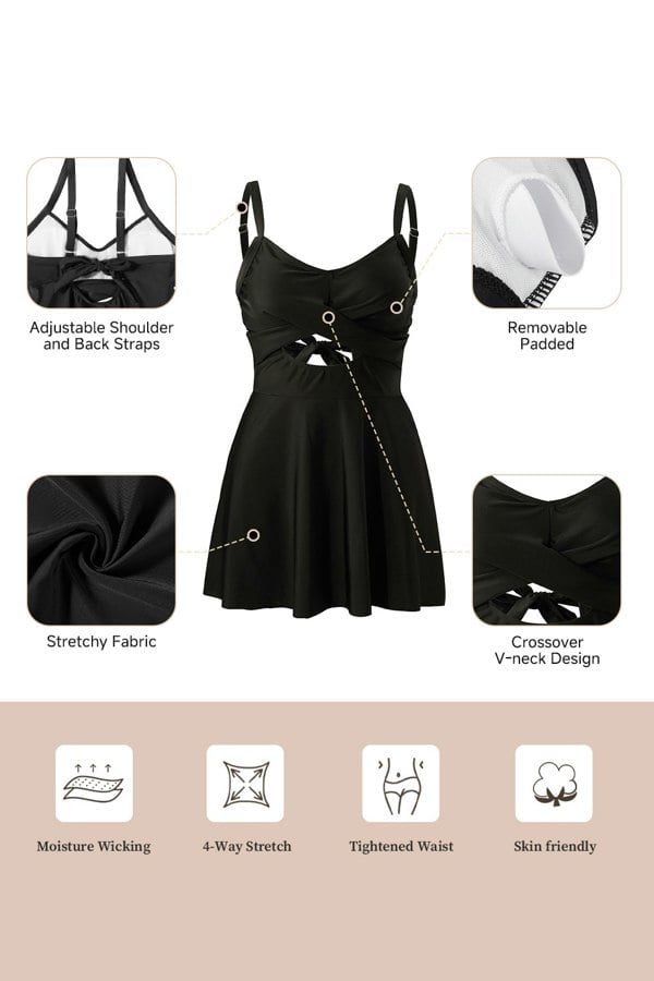 Modishion Cutout Skirted One-Piece Swimsuit with Crisscross Tie-Back