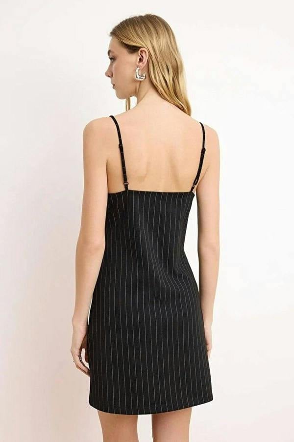 WOVCOR Striped A-Line V-Neck Thin Strap Sleeveless Knit Dress