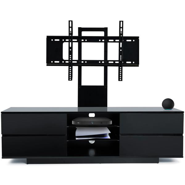 Homeology Avitus Gloss Black with 4-Black Drawers and 3-Shelves up to 65" LED/LCD/Plasma TV Stand with Mounting Arm