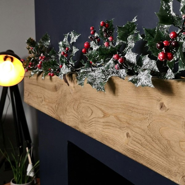 Samuel Alexander 1.8m Frosted Green Holly Leaf & Berry Glitter Garland Christmas Decoration