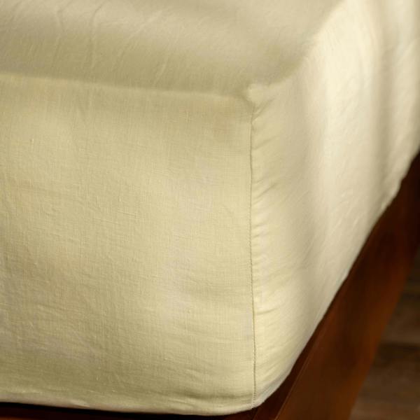 Lemon Yellow French Linen 40cm Deep Fitted Sheets close-up detail 1 | Soak and Sleep
