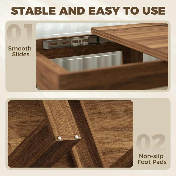 Folding Dining Table Under-Table Storage Extendable Kitchen Table Steel Rail Grey Wood Effect