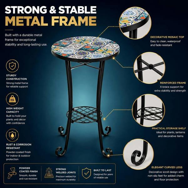35cm Lisbon Mosaic Plant Stand/Side Table image 5