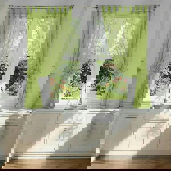 Luxury Living Voile Tab Top Curtain Pair with Crystal Tie Backs Sheer Window Panels