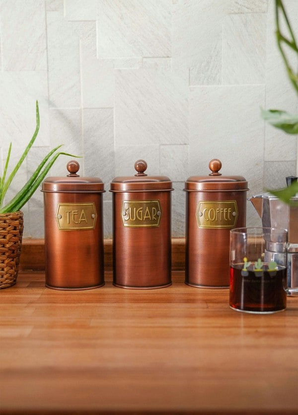 Rozi Copper Coffee, Tea, And Sugar Canister Set - 22 cm (H)