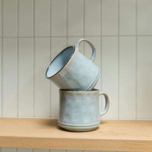 Scandi Home Vega Large Ceramic Coffee Mugs, Set of 2, 600ml, Grey Reactive Glaze