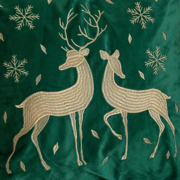 Samuel Alexander 44cm Emerald Green & Gold Reindeer Decorative Christmas Cushion