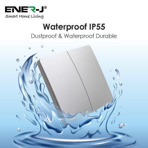ENER-J 2 Gang Wireless Kinetic Switch, (Silver Finish) + 2 x  500W RF Receiver
