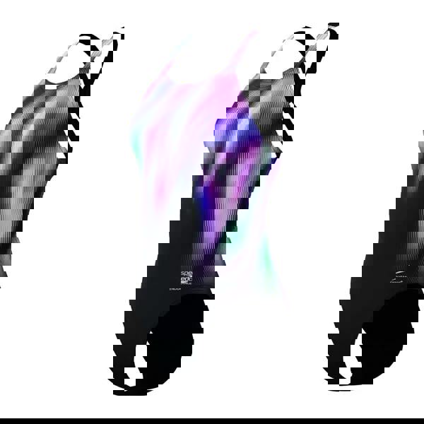 Black Speedo club training printed powerback swimsuit with purple green design