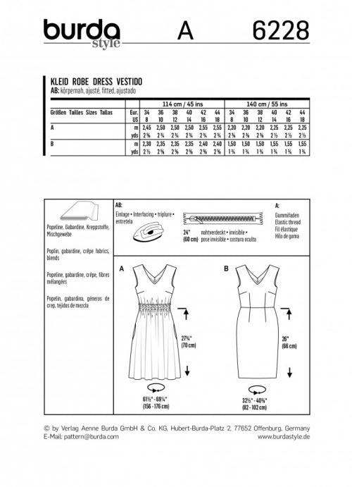 Burda Sewing Pattern 6228 Dresses For Women, Sizes 8-18 - Intermediate