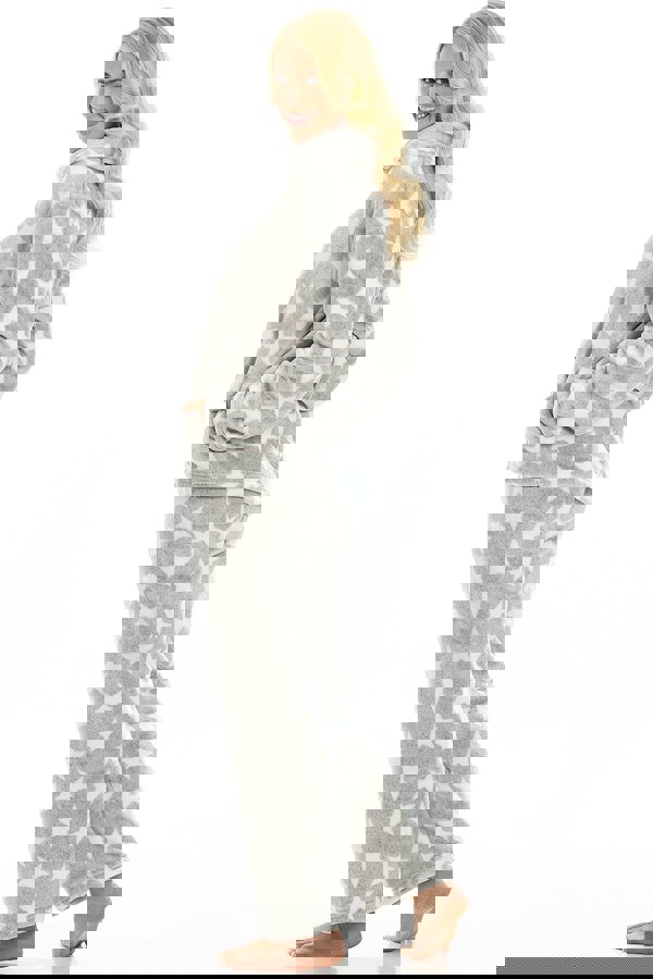 Camille Womens Supersoft Fleece Grey Star Print Pyjama Set