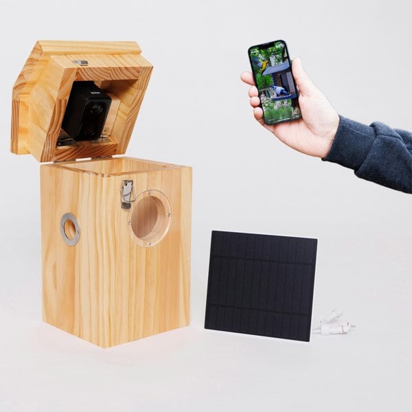 Callow Retail Pine smart bird house and Camera with Solar Panel