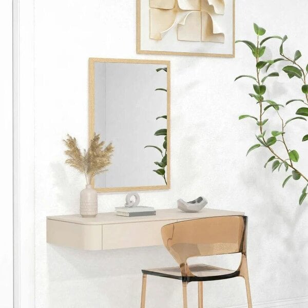 Bobobiy Wall Bathroom Mirror, 70 x 50 cm Wall-Mounted Mirror for Living Room, Bedroom, Hallway, Natural Wood - Natural wood finish