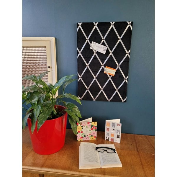 Notice Board - Black Velvet with Silver Ribbons