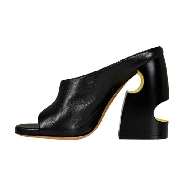 Off White Womens/Ladies Cut Out Leather High Block Heel Mules - Black/Yellow - 