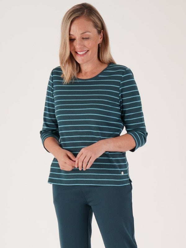 PennyPlain Round Neck Striped Top - Peacock