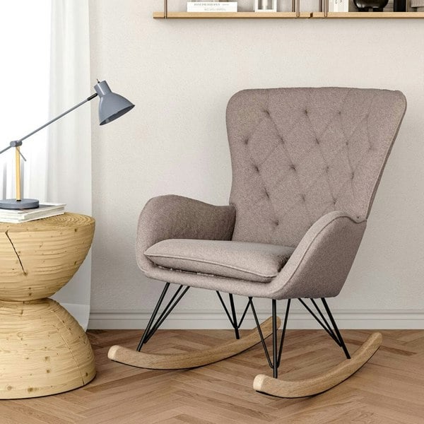 103cm Green Velvet Rocking Chair Padded Seat for Living Room Rocking Chairs Living and Home Light Gray