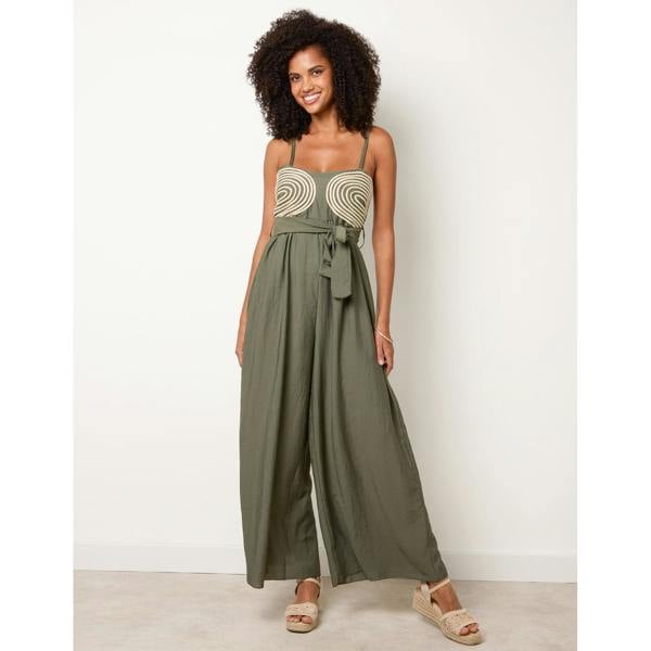 Blue Vanilla Gold Detailed Embroidered Stitching Jumpsuit