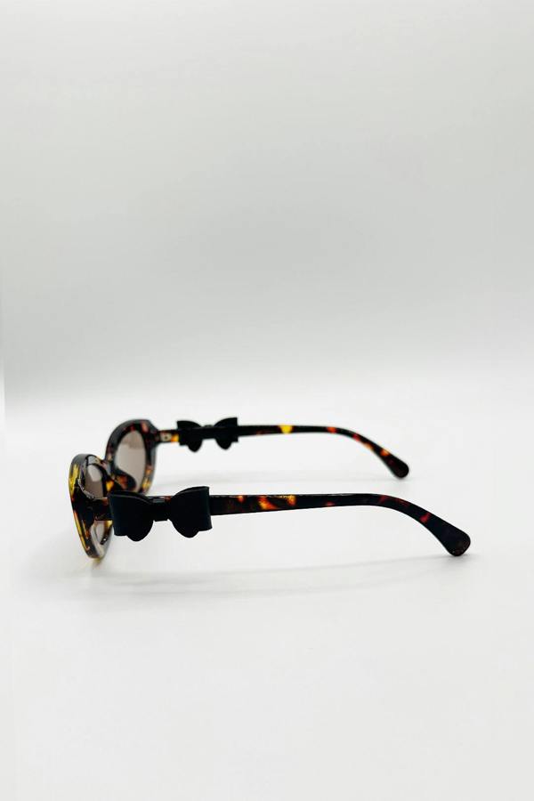 Bow Side Detail Sunglasses In Tortoiseshell - Removeable Bow - svnx