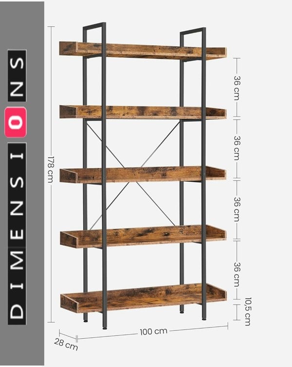 Modcraft Industrial 5 Tier Bookcase Shelving
