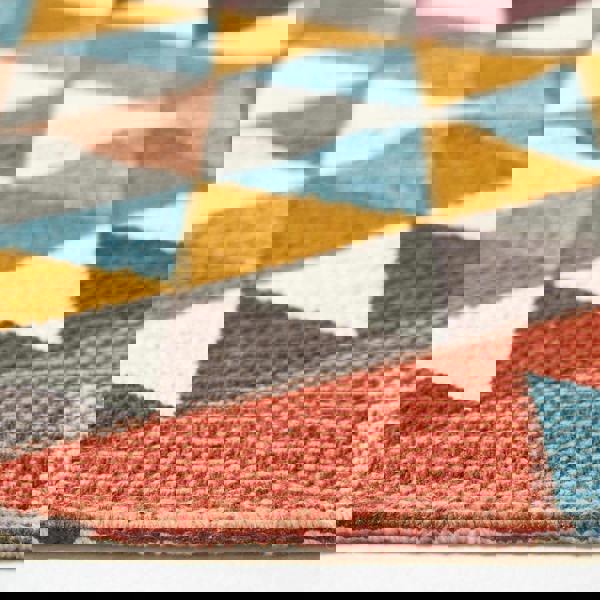 HOMESCAPES Oslo Orange, Brown and Yellow Multi Coloured 100% Cotton Diamond Pattern Rug