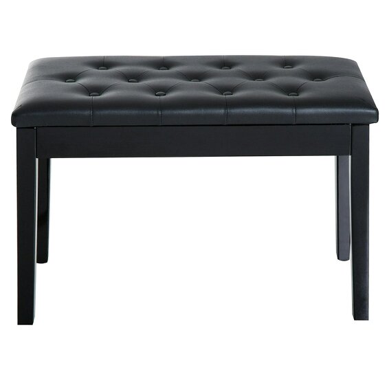 Wyld Haus Milara Faux Leather Black Upholstered Piano Bench With Storage Compartment Diamond Tufted Lid