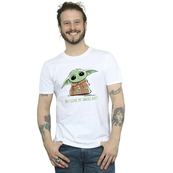 Star Wars Mens The Mandalorian Grogu Snacks Meme T-Shirt - White