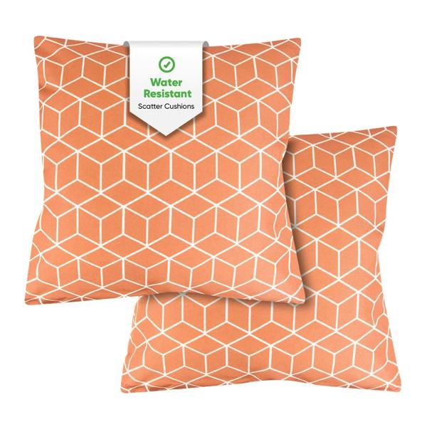 Gardenwize Pair of Outdoor Scatter Cushions – Orange Cube Design