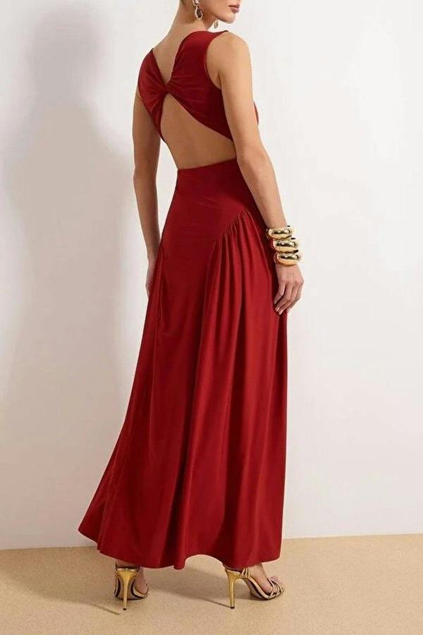 WOVCOR Back Detail Knitted Maxi Evening Dress
