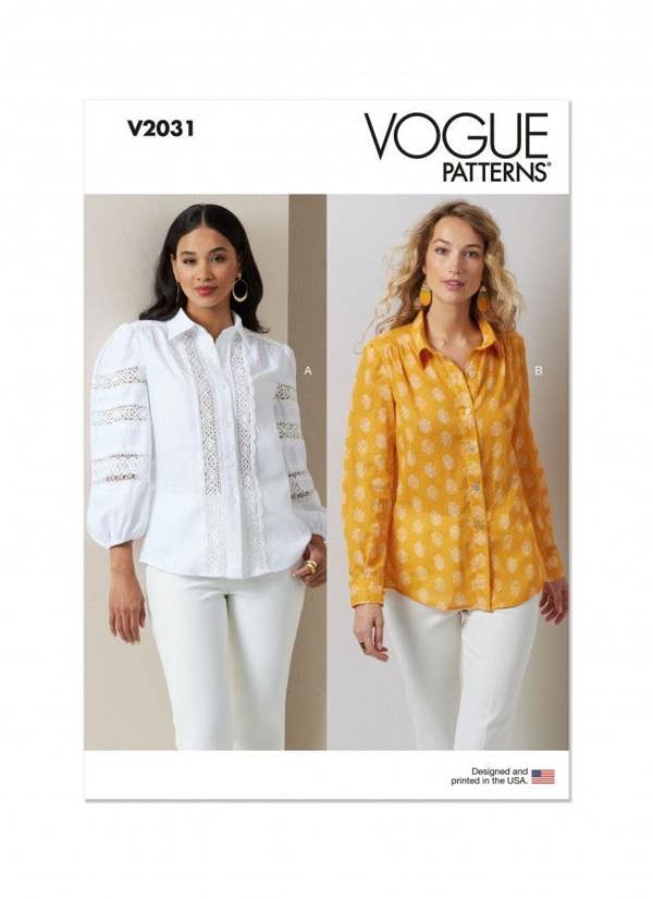 Vogue Sewing Pattern 2031, Tops, Shirts for Women, H5(6-8-10-12-14) - Easy