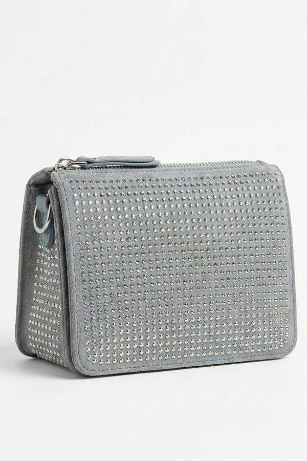 Pearl Diamante Flap Crossbody Bag - Sky Blue