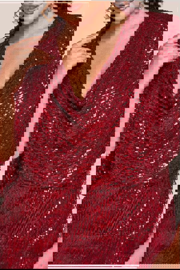Sequin Cowl Maxi Dress - Wine DR4051P
