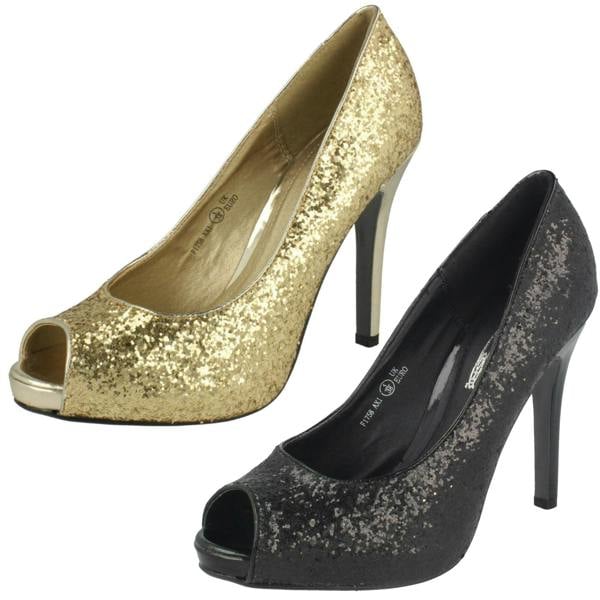 Spot On Ladies Spot On Glittery Slip On Party Heels
