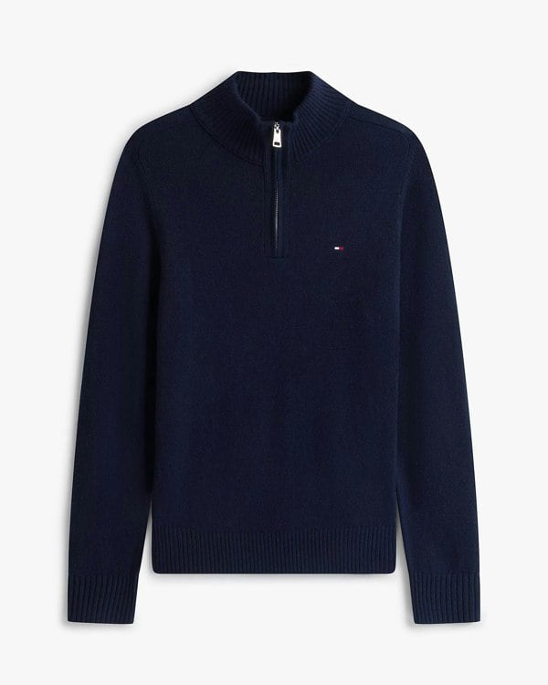 Tommy Hilfiger Lambswool Half-Zip Mock Neck Mens Jumper - Desert Sky
