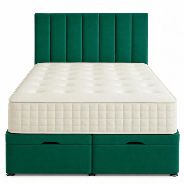 Great British Beds Panel Divan Ottoman Bed - Green Plush