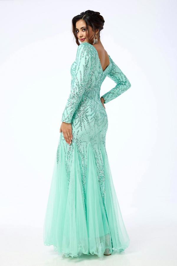 LuvForever Eliza - Mint Long Sleeve Sequin Maxi Dress