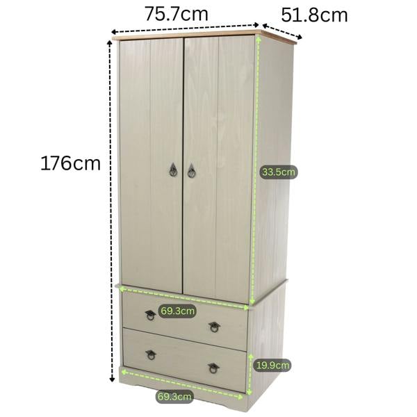 Core Products Corona Grey Modern 2-Door & 2-Drawer Wardrobe